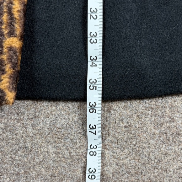 Vintage Black Open Front Wool Coat Leopard Fur Trim Women’s XL Mid Length Retro - Picture 10 of 16